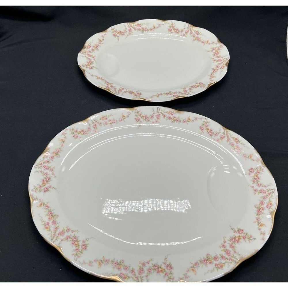 Theodore Haviland New York Varenne Oval Serving Platter Set 2 Pink Floral‎ Gold